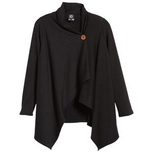 Bobeau Women’s Black One Button Fleece Wrap Draped Cardigan Size 1X EUC